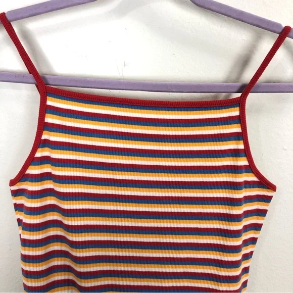 Madewell Ribbed Spaghetti Strap Snap Thong Tank Bodysuit Rainbow Stripe Medium - Picture 5 of 10